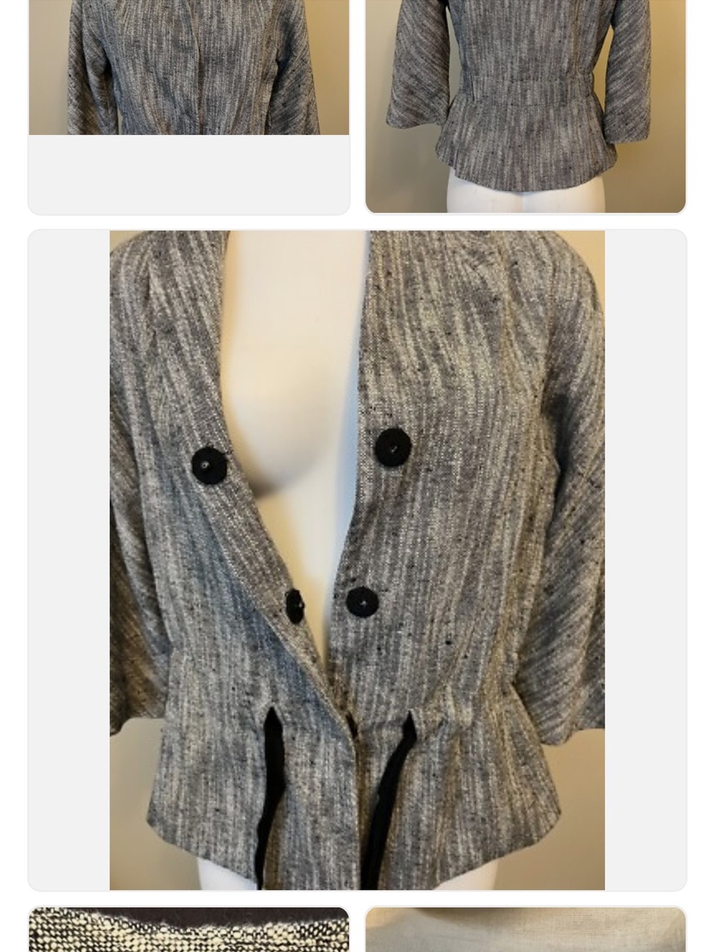 Talbots Gray Textured Peplum Blazer with Black Buttons